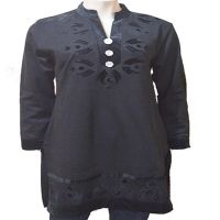 Black Velvet Nehru Collar Buttoned Woolen Kurti