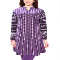 Black White Vertical Stripe Purple Knitted Placket Woolen Kurti