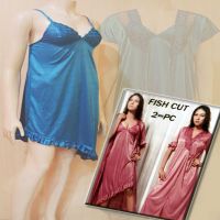 Blue Ruffle Knee Length Nighty