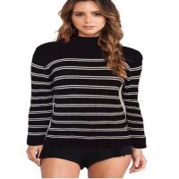 Bluhm Black Women Crew Neck Striped Pullover Sweater 