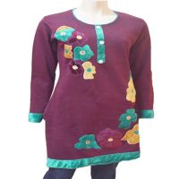 Burgundy Long Sleeves Velvet Work Woolen Kurti