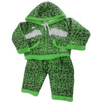 Chotta Bheem Applique Green Printed Front Pocket Woolen Hooded Baby Coat Pajama Set