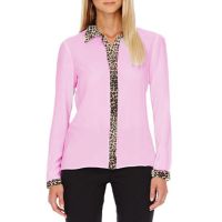 Contrast Animal Print Panel & Cuffs Sheer Chiffon Shirt