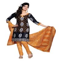 Cotton Bazaar Black & Orange Pure Cotton Un-Stitched Salwar Suit
