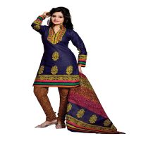 Cotton Bazaar Blue & Orange Pure Cotton Un-Stitched Salwar Suit