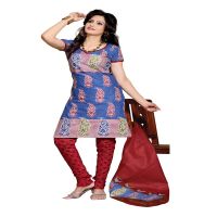 Cotton Bazaar Blue & Red Pure Cotton Un-Stitched Salwar Suit
