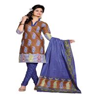 Cotton Bazaar Coffee & Blue Pure Cotton Un-Stitched Salwar Suit