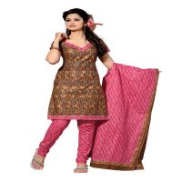 Cotton Bazaar Coffee & Light Pink Pure Cotton Un-Stitched Salwar Suit