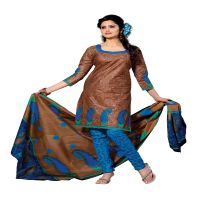 Cotton Bazaar Coffee & Sky Blue Pure Cotton Un-Stitched Salwar Suit