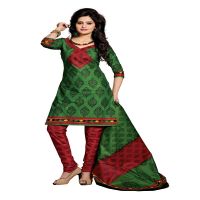 Cotton Bazaar Green & Magenta Pure Cotton Un-Stitched Salwar Suit