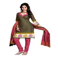 Cotton Bazaar Green & Pink Pure Cotton Un-Stitched Salwar Suit