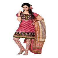 Cotton Bazaar Light Pink & Cream Pure Cotton Un-Stitched Salwar Suit