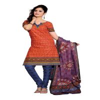 Cotton Bazaar Orange & Blue Pure Cotton Un-Stitched Salwar Suit