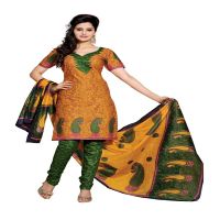 Cotton Bazaar Orange & Green Pure Cotton Un-Stitched Salwar Suit