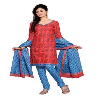 Cotton Bazaar Orange & Sky Blue Pure Cotton Un-Stitched Salwar Suit