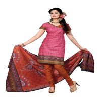 Cotton Bazaar Pink & Orange Pure Cotton Un-Stitched Salwar Suit
