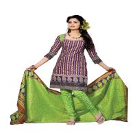 Cotton Bazaar Purple & Green Pure Cotton Un-Stitched Salwar Suit