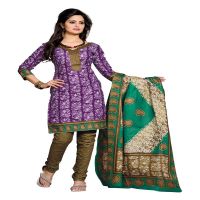 Cotton Bazaar Purple & Yellow Pure Cotton Un-Stitched Salwar Suit