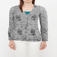 D Pimkie Grey Women V Neck Floral Print Cardigan Sweater