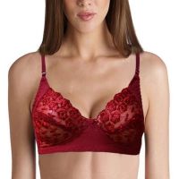 Dark Red Assorted Flower Embroidered Cups Adjustable Straps Bra