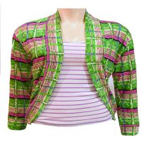 Elegant Green Pink Check Full Sleeves Shrug -Size L-XL