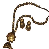 Flower Pendant Terracotta Color Black & Gold Combo Jewelry Set