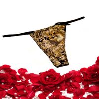 Golden Flower Print Black T String Thong