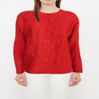 Koret Hot Red Women Crew Neck Buttoned Sweater