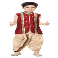 Kute Kids - Maroon Beige Cotton Blend Dhoti Kurta ( 6 Months-5 Years )