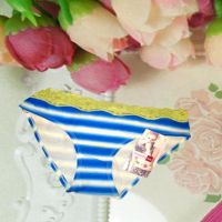 Lace Trim Thick Stripes Blue Cotton Panties Brief