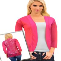 Latest Magenta Front Pocket Back Power Net Full Sleeves Shrug