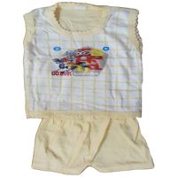 Light Yellow Newborn Sleeveless T-Shirt with Front Print and Short Set (0-6 Months)