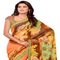 Ambaji Brown Colored Georgette Printed Saree