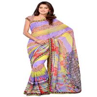 Ambaji Blue Colored Georgette Printed Saree