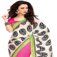 Ambaji White Colored Georgette Printed Saree