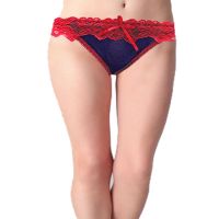 Luxury Lace Trim Red Navy-Blue Thong Panty