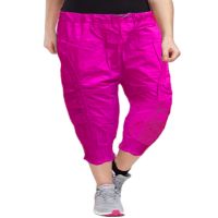 Magenta Front Patch Button Design Elastic Bottom Capri 