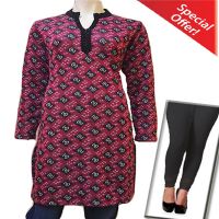Magenta Full Sleeves Square Design Woolen Kurti with Warm Legging Special Offer