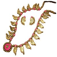 Mango Haram Terracotta Necklace Ear Hangings Pink Jewelry Set