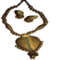 Mango Pendant & Ear Hangings Terracotta Gold & Blue Combo Jewelry Set