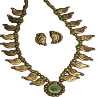 Mango TerraCotta Necklace & Ear Hangings Green Color Jewelry Set