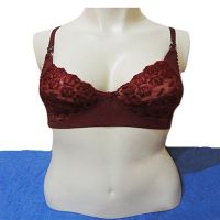 Maroon Assorted Flower Thread Embroidered Cups Adjustable Straps Bra