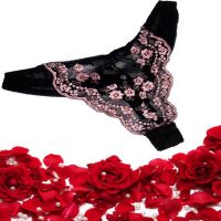 Pale Purple Sheer Embroidered Black Thong