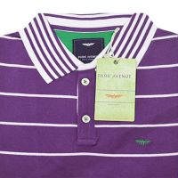 Park Avenue Purple White Striped Collared Cotton Half Sleeves T-Shirt-Size S