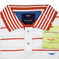 Park Avenue Red White Striped Collared Cotton Half Sleeves T-Shirt-Size M-L