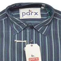 Parx Authentic Casuals Black White Green Stripes Half Sleeves Cotton Shirt-Size 42