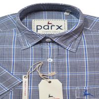 Parx Authentic Casuals Blue Black White Check Half Sleeves Cotton Shirt-Size 38 