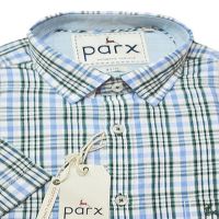 Parx Authentic Casuals Cotton Linen Slim Green Blue Check Shirt-Size 40