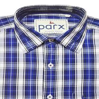 Parx Authentic Casuals Half Sleeves Blue Light Grey Check Cotton Shirt-Size 39,42