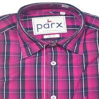 Parx Authentic Casuals Slim Black White Check Magenta Half Sleeves Cotton Shirt-Size 39 